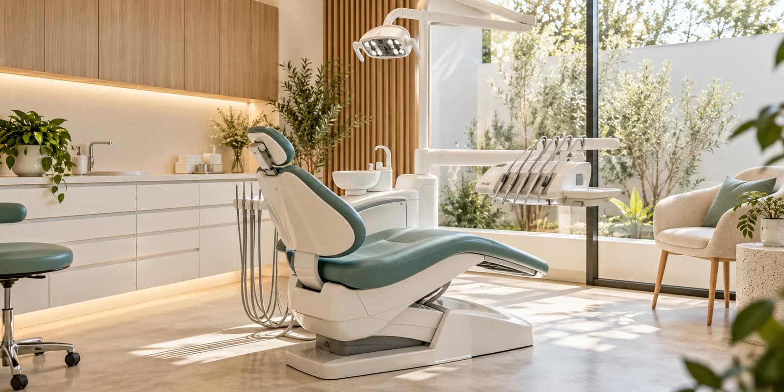 Consultorio dental moderno, cálido y luminoso de Clínica Serena